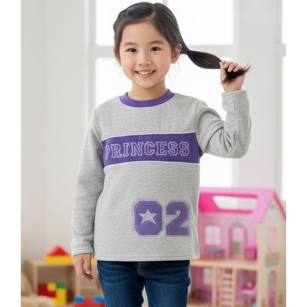 Angel Face Girls Princess Sweatshirt #02 Heather Gray Purple Kids Crew Neck Sz M